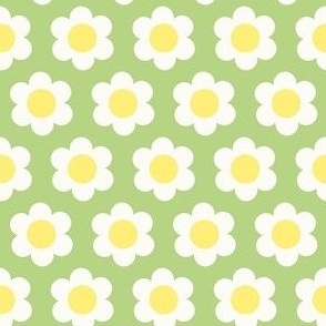 Extra Small 60s Flower Power Daisy - yellow and white on Light Pastel Spring Green - retro floral - retro flowers - simple retro flower wallpaper - kitchy kitchen