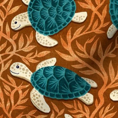 Turtle Treasures in Warm Brown, Orange and Teal Medium