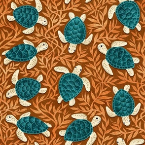 Turtle Treasures in Warm Brown, Orange and Teal Medium