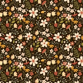 Whimsical Forest Flowers - Dark Brown (Medium)