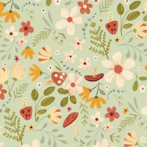 Whimsical Forest Flowers - Sage Green (Large)