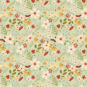 Whimsical Forest Flowers - Sage Green (Medium)