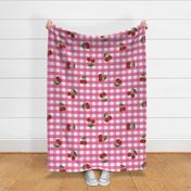 Large cherry gingham - red cherries on Raspberry Pink and white gingham check - vicy check - checkerboard - cute vintage inspired summer picnic Buffalo check - Country checks - Gingang Genggang Jangjang - Shepherds check