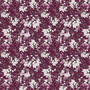 Small Scale Floral Jasmine Vines Pattern | Bohemian Dark Maroon and White MK006