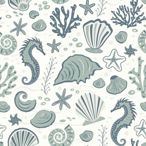 Beach Seashells, Starfish and Sea horse - Serene Coastal