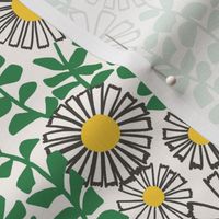 Vintage Daisies - Green and Yellow on Cream