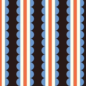 Scalloped Stripes Espresso and Light Blue 