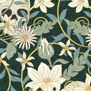 Art Nouveau Floral with Skulls - Blue/Forest Green - Home Decor -  LAD24