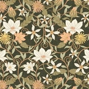 (small scale) Art Nouveau Floral - dark olive - Home Decor -  LAD24