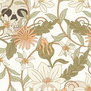 Art Nouveau Floral with Skulls - Cream - Home Decor -  LAD24