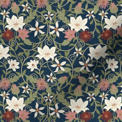 (small scale) Art Nouveau Floral - Navy - Home Decor -  LAD24