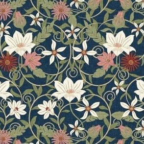 (small scale) Art Nouveau Floral - Navy - Home Decor -  LAD24