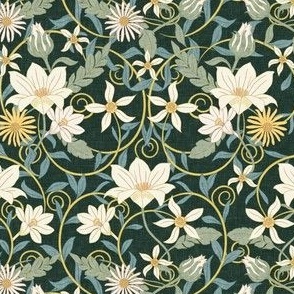 (small scale) Art Nouveau Floral - Blue/Forest Green - Home Decor -  LAD24