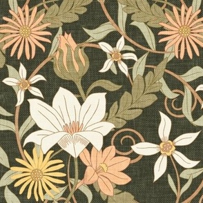 Art Nouveau Floral - dark olive - Home Decor -  LAD24