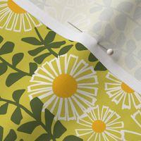 Retro Daisies - Yellow and Green on Citron