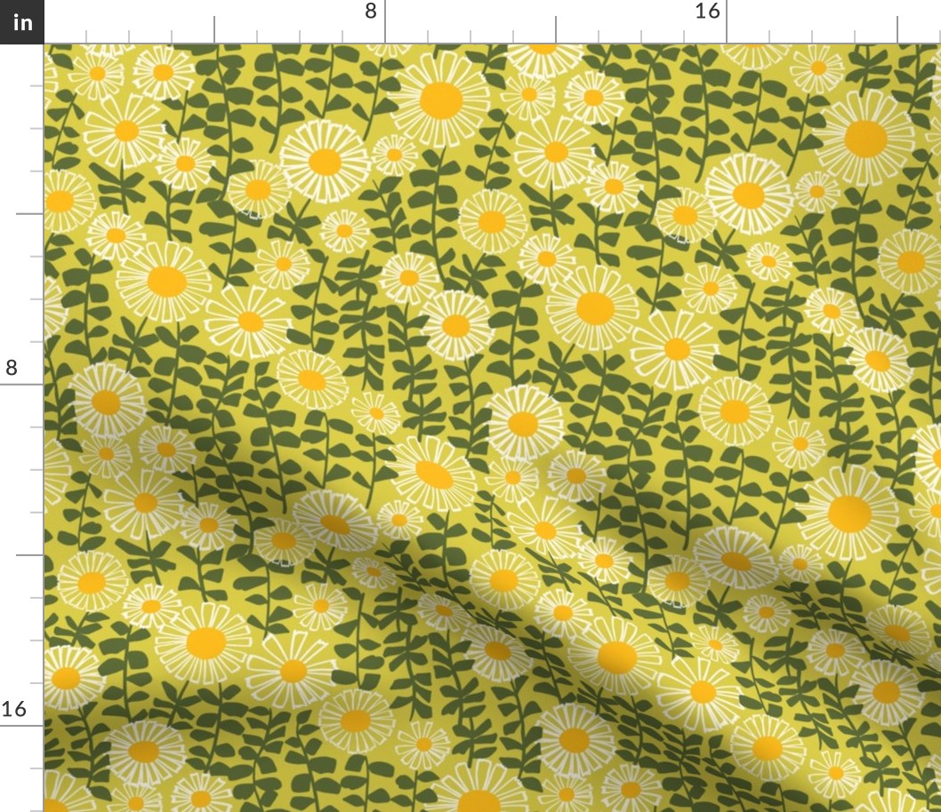 Retro Daisies - Yellow and Green on Citron