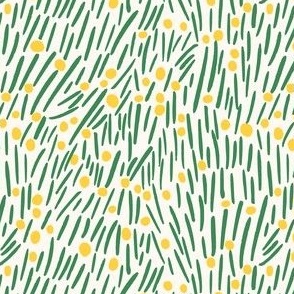 Modern Abstract Grassy Field with Flowers in yellow and green