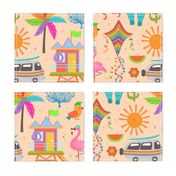 Trip to the Beach, colorful coastal sandy summer time design