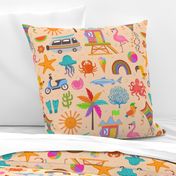 Trip to the Beach, colorful coastal sandy summer time design