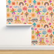 Trip to the Beach, colorful coastal sandy summer time design