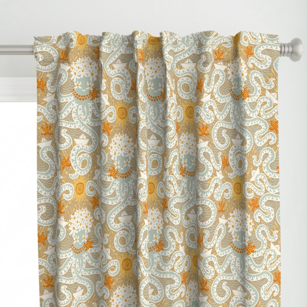 Summer octopus damask - large scale