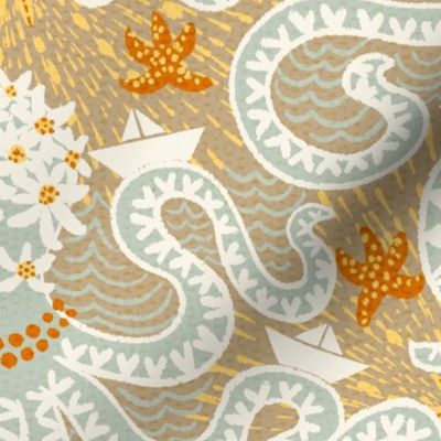 Summer octopus damask - large scale