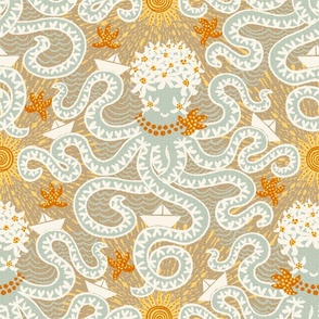 Summer octopus damask - large scale