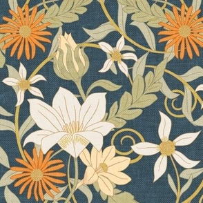 Art Nouveau Floral - orange/teal - Home Decor -  LAD24