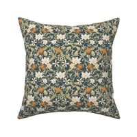 (small scale) Art Nouveau Floral - orange/teal - Home Decor -  LAD24