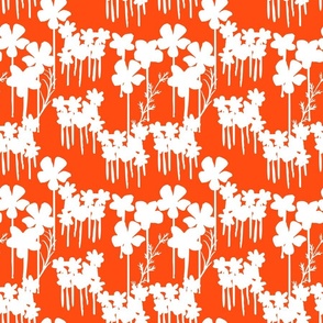 Summer Days Mini Wildflowers Field White Flowers Silhouette On Bright Cheerful Red Illustrated Retro Modern Mid-Century Scandi Swiss Floral Ditzy Pattern