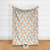Hidden Sailboats and Suns in dusty blue, orange, yellow gold, cream and white