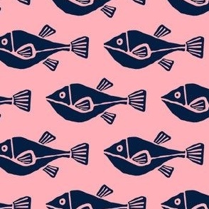small block print fish pink ffb0b8 and blue  041e41 by art for joy lesja saramakova gajdosikova design