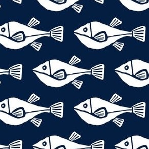 small block print fish white  and navy blue solid 041e41 by art for joy lesja saramakova gajdosikova design