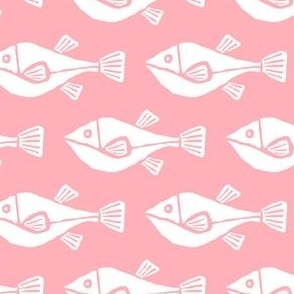 small block print fish white pink  ffb0b8 and white  by art for joy lesja saramakova gajdosikova design