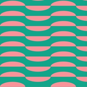 Geometric-vintage-pink-halved-alternating-ellipses-on-turquoise-green-resembling-waves-XL-jumbo