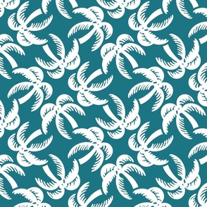 White Palm Trees on Solid Teal