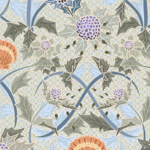 Beach thistle and shells with backgrd pattern - M