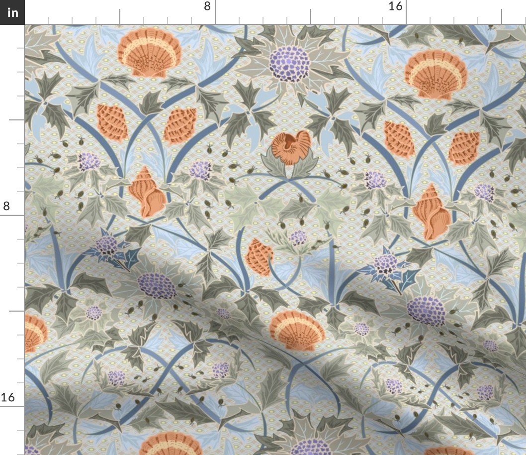 Beach thistle and shells with backgrd pattern - S