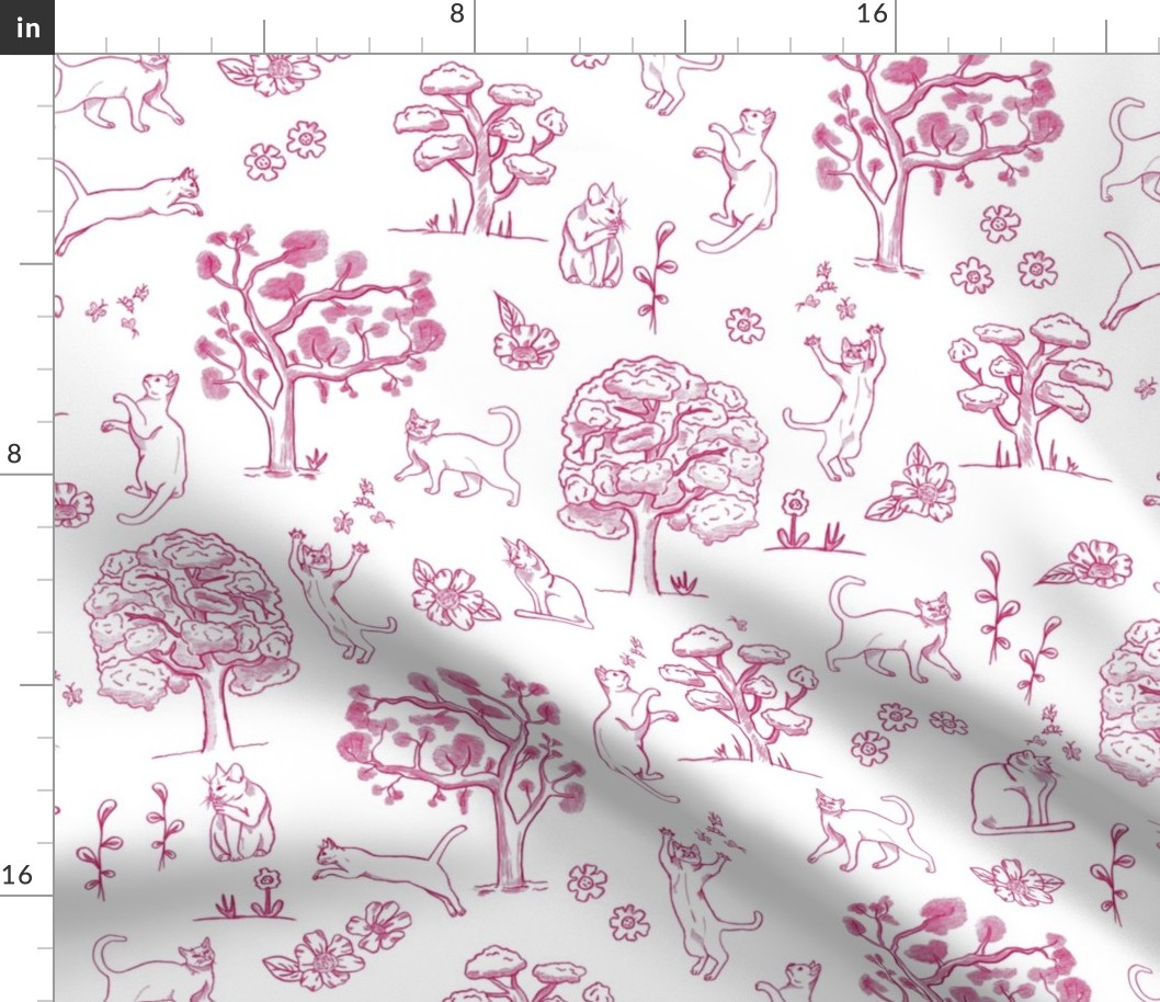 Toile du Jouy - Cats Version Cherry Red