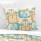 Retro Sea Turtle Homecoming / Beach Coastal / Mid Mod / Palm Trees / Sand Turquoise / Large