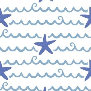 Waves, starfish, sea, blue