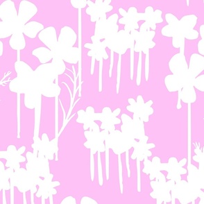 Summer Days Big Wildflowers Field White Flowers Silhouette On Pretty Cheerful Pastel Pink Illustrated Retro Modern Mid-Century Scandi Swiss Floral Ditzy Pattern