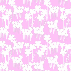 Summer Days Mini Wildflowers Field White Flowers Silhouette On Pretty Cheerful Pastel Pink Illustrated Retro Modern Mid-Century Scandi Swiss Floral Ditzy Pattern
