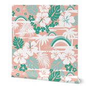 Hawaii Tropical Vacation / Large / Baby Pink, Green, Pure White 