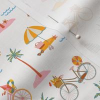 Biking the beaches – bicycles on the beach with palm trees and umbrella’s with pic nic basket and inflatabbles - Small size