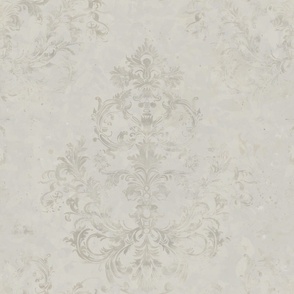 White beige grey Baroque filigree subtle muted. Extra Large.  Distressed aged patena
