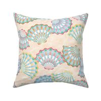 M - Shimmering Soft Pastels Art Deco Beach Sea Shells on peach sand