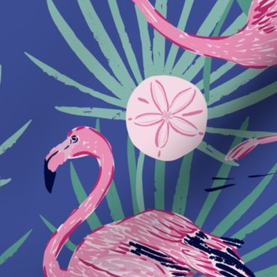 (L) Dancing Flamingos in Blue