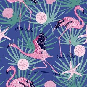 (L) Dancing Flamingos in Blue