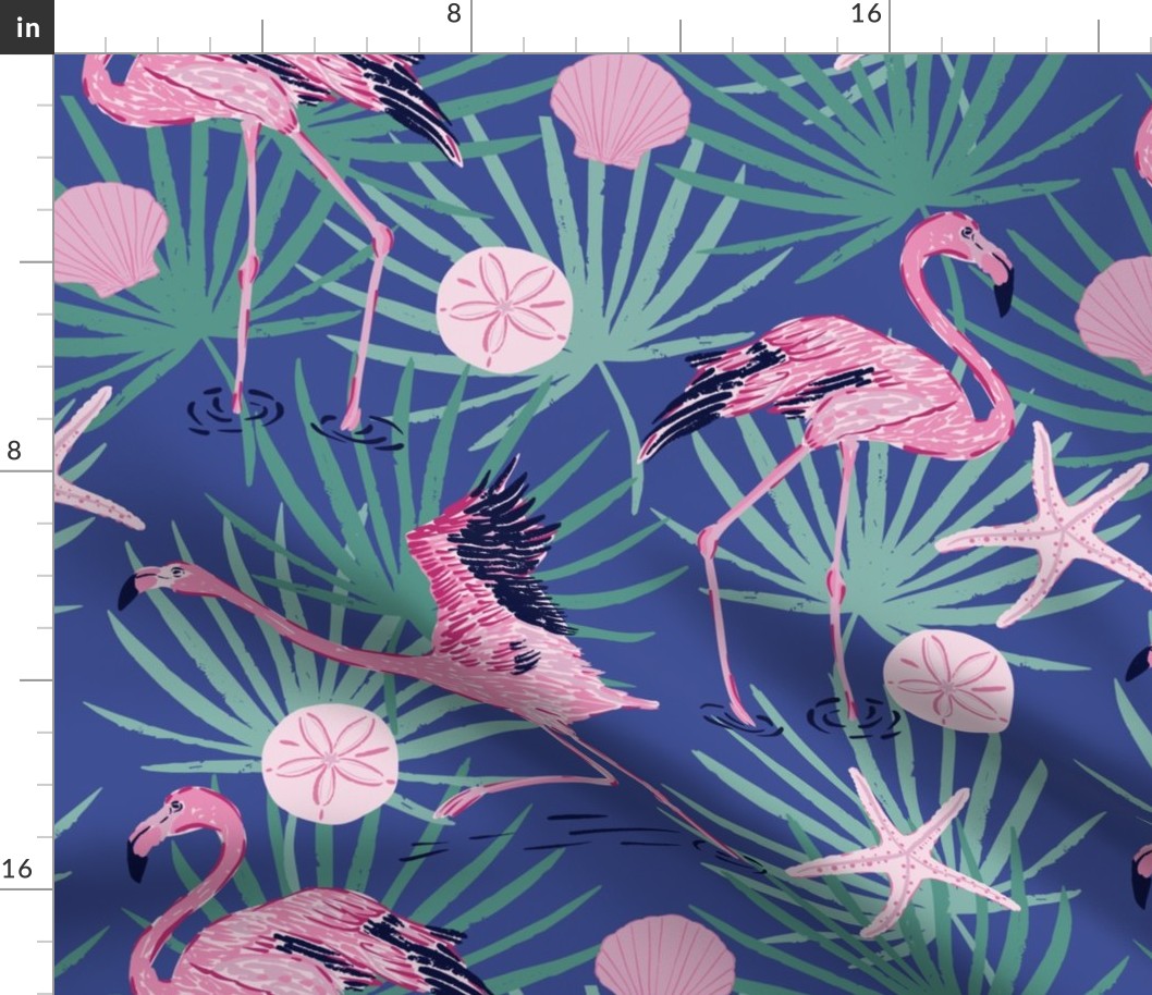 (L) Dancing Flamingos in Blue